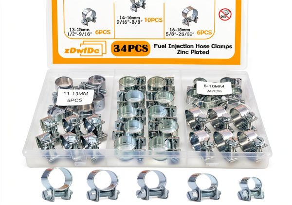 Hose Clamp Kit zDwfDc 34PCS Zinc Plated Steel Classic Design-6