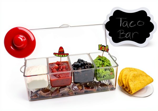 Oaklyn Large Clear Condiment Server Organizer with Ice and Containers-7