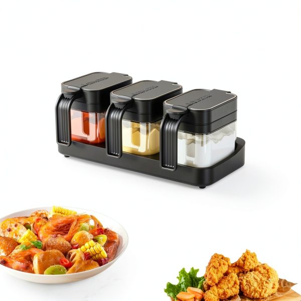 Mlici Glass Seasoning Containers with Lid and Spoon, Set of 3 Wall-1