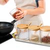 Glass Seasoning Containers Pot with Lids and Spoons Set of 3 Clear Spice Storage Jar and Containers with Display Tray for Home Kitchen Cafe, salt, sugar, pepper, spice Elegant and Durable-1