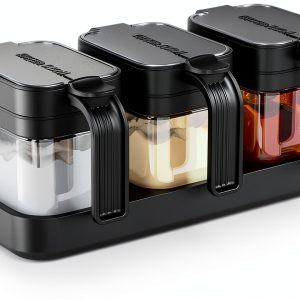 Mlici Glass Seasoning Containers with Lid and Spoon, Set of 3 Wall-0