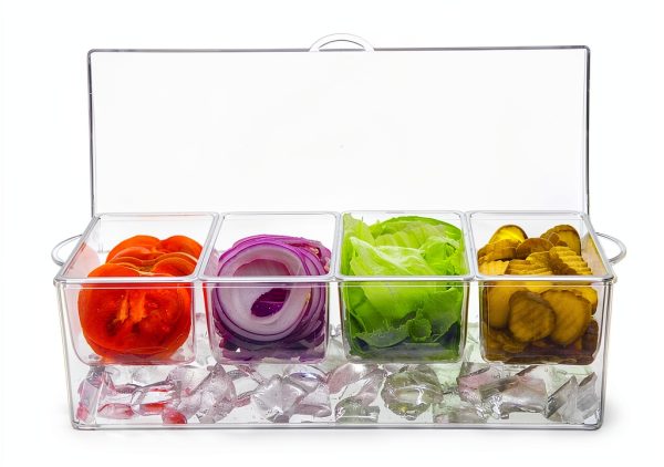 Oaklyn Large Clear Condiment Server Organizer with Ice and Containers-0