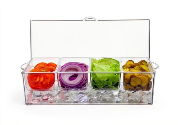 Oaklyn Large Clear Condiment Server Organizer with Ice and Containers-1