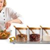 Glass Seasoning Containers Pot with Lids and Spoons Set of 3 Clear Spice Storage Jar and Containers with Display Tray for Home Kitchen Cafe, salt, sugar, pepper, spice Elegant and Durable-5