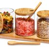 Baderke 3 Pcs Hot Cocoa Bar Supplies Spice Jars with Spoon Condiment Jars, 10 oz Glass Seasoning Containers with Spoon Lid Base Clear Seasoning Box Adorable Condiment Pots for Sugar Pepper Cruet-0