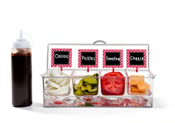 Oaklyn Large Clear Condiment Server Organizer with Ice and Containers-3