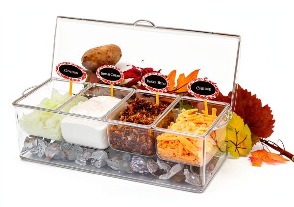Oaklyn Large Clear Condiment Server Organizer with Ice and Containers-2